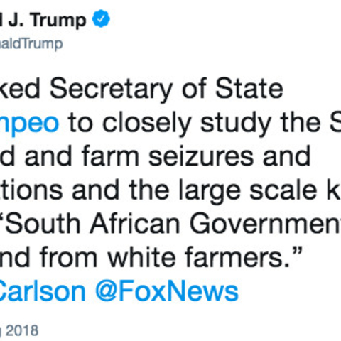 A tweet from U.S. President Donald Trump in 2018.