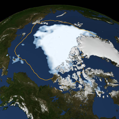 This image shows the extent of Arctic sea ice on August 26, 2012.