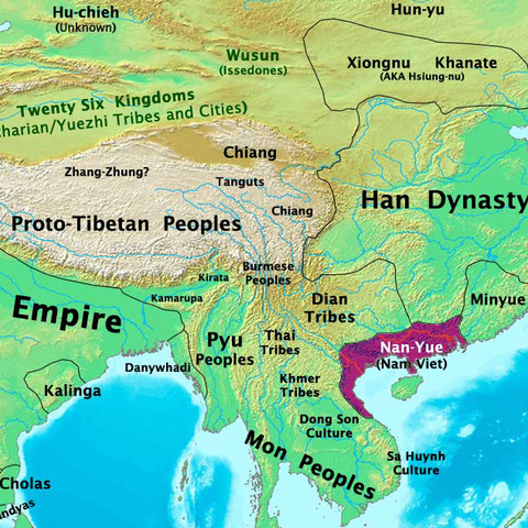 A map of Nan Yue territory before 200 BCE.