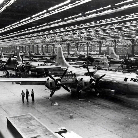 Boeing B-29 Superfortress bombers under construction.