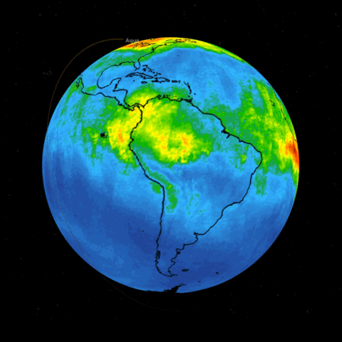 An animated NASA map shows carbon monoxide produced by Amazon basin fires.
