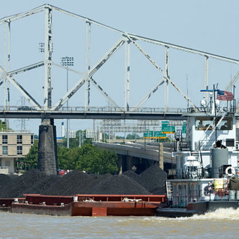 The towboat, Donna York, pushs barges of coal up the Ohio River in 2009.