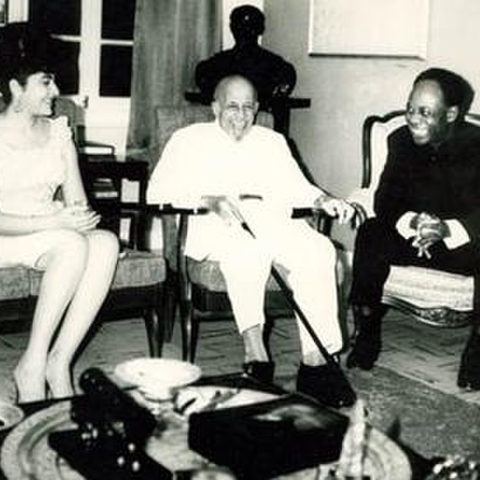 Pictured is W.E.B. Du Bois (center) at his 95th birthday party in Ghana with President Kwame Nkrumah and his wife.