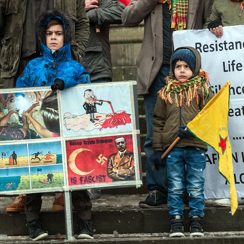 Kurds in Sheffield, England, protest Turkey’s offensive against Kurdish YPG forces in Syria in 2018.