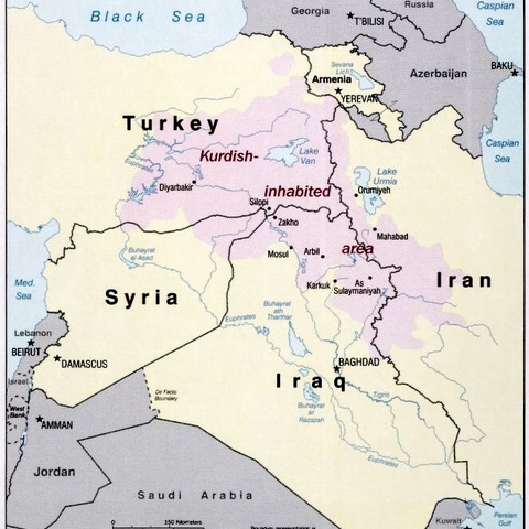 A 2002 Central Intelligence Agency map of Kurdish populated areas in the Middle East.