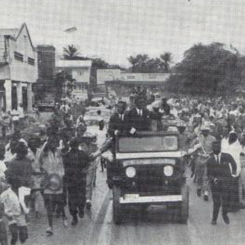 Moise Tshombe greets crowds of admirers in Stanleyville, 1964.
