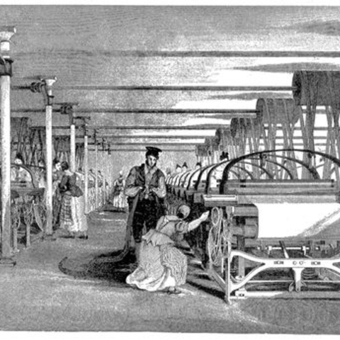 A weaving shed in England, 1835.