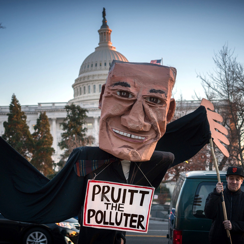 A 2017 rally to oppose EPA nominee Scott Pruitt.