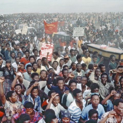 Mourners at a funeral for the 69 killed in the Sharpeville Massacre.