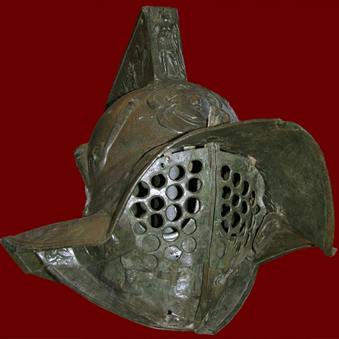 Bronze Roman Murmillo gladiator helmet.