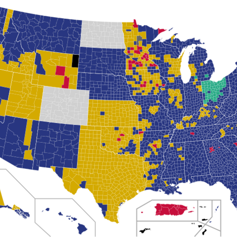 The 2016 Republican Presidential Primary results by county.
