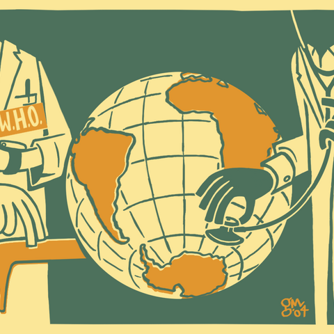 Illustration of global public health by Giovanni Maki, 2004. 