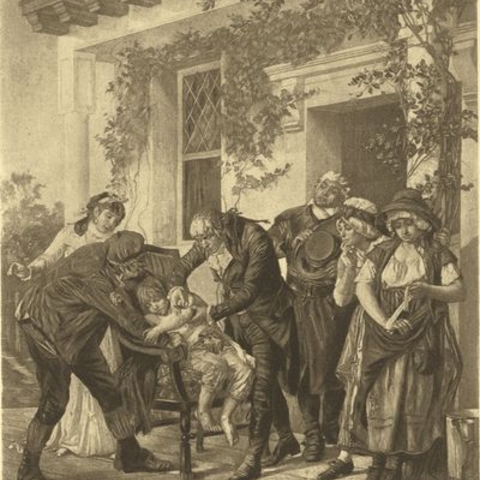 Late 19th century lithograph of Edward Jenner’s vaccination of James Phipps.