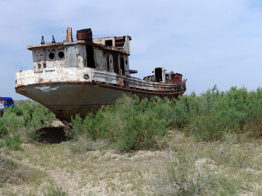 A marooned boat on what used to be the shore of the shrinking Aral Sea. After their 1991 independence, there was a guarded optimism surrounding the five countries of Central Asia. Today, despite the region's strategic and petroleum importance, the future of these new states appears beached by struggling economies, corruption, authoritarian politics, and the global drug trade.