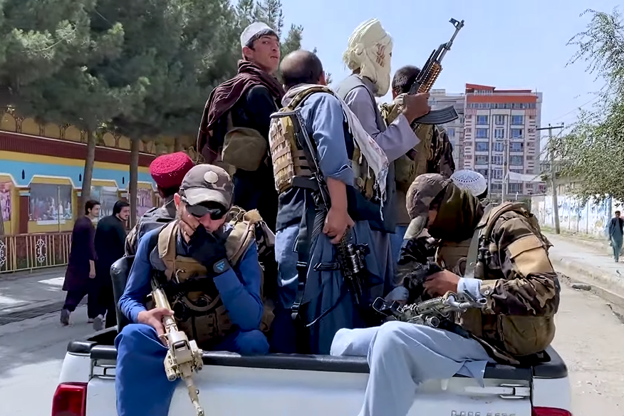 Taliban fighters patrol the streets of Kabul in August, 2021.