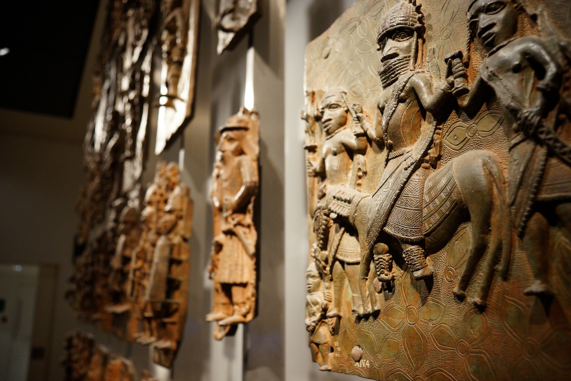 The Benin Bronzes in the African Gallery at the British Museum.