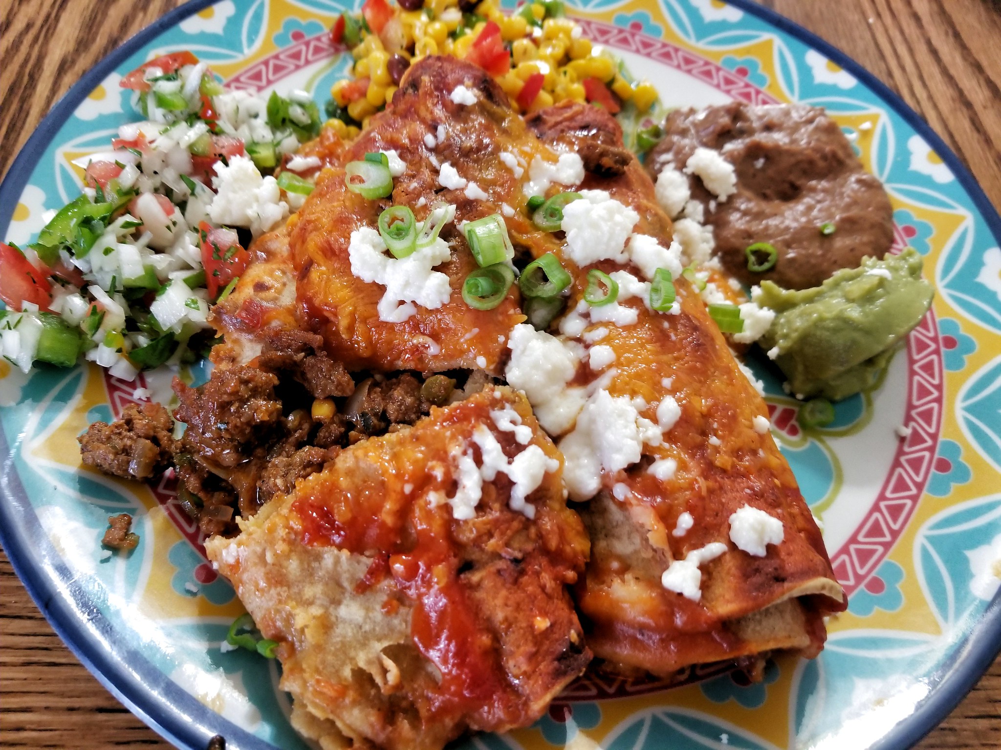 Plate of enchiladas at a Mexican restaurant. 