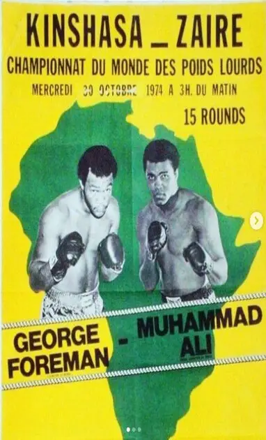 Poster advertising a fight between Muhammad Ali and George Foreman