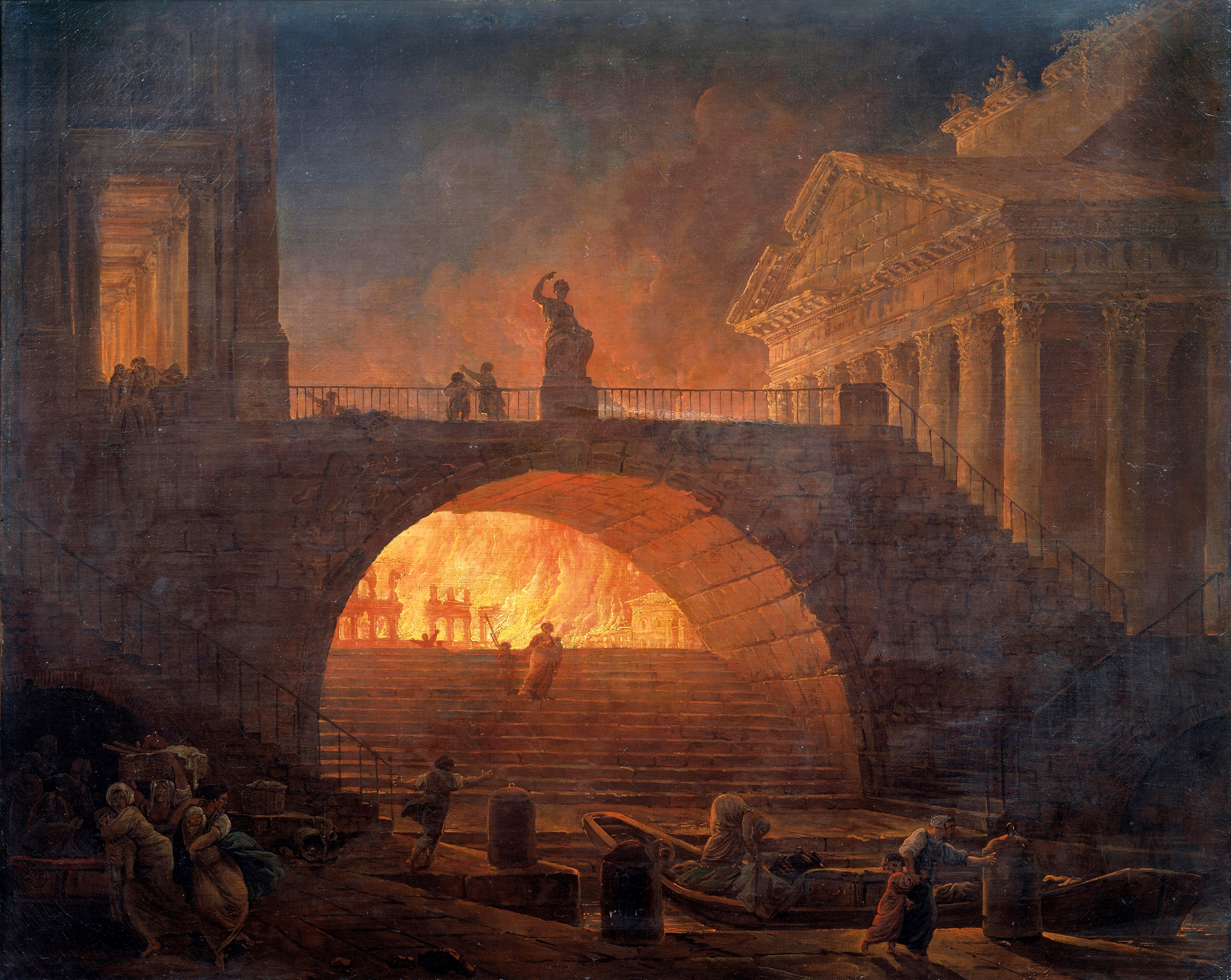 The Fire of Rome, 18 July 64 AD, Oil on Canvas, Robert Hubert, 1785. In the Musee des Beaux-Arts Andre Malraux; Le Havre, France.