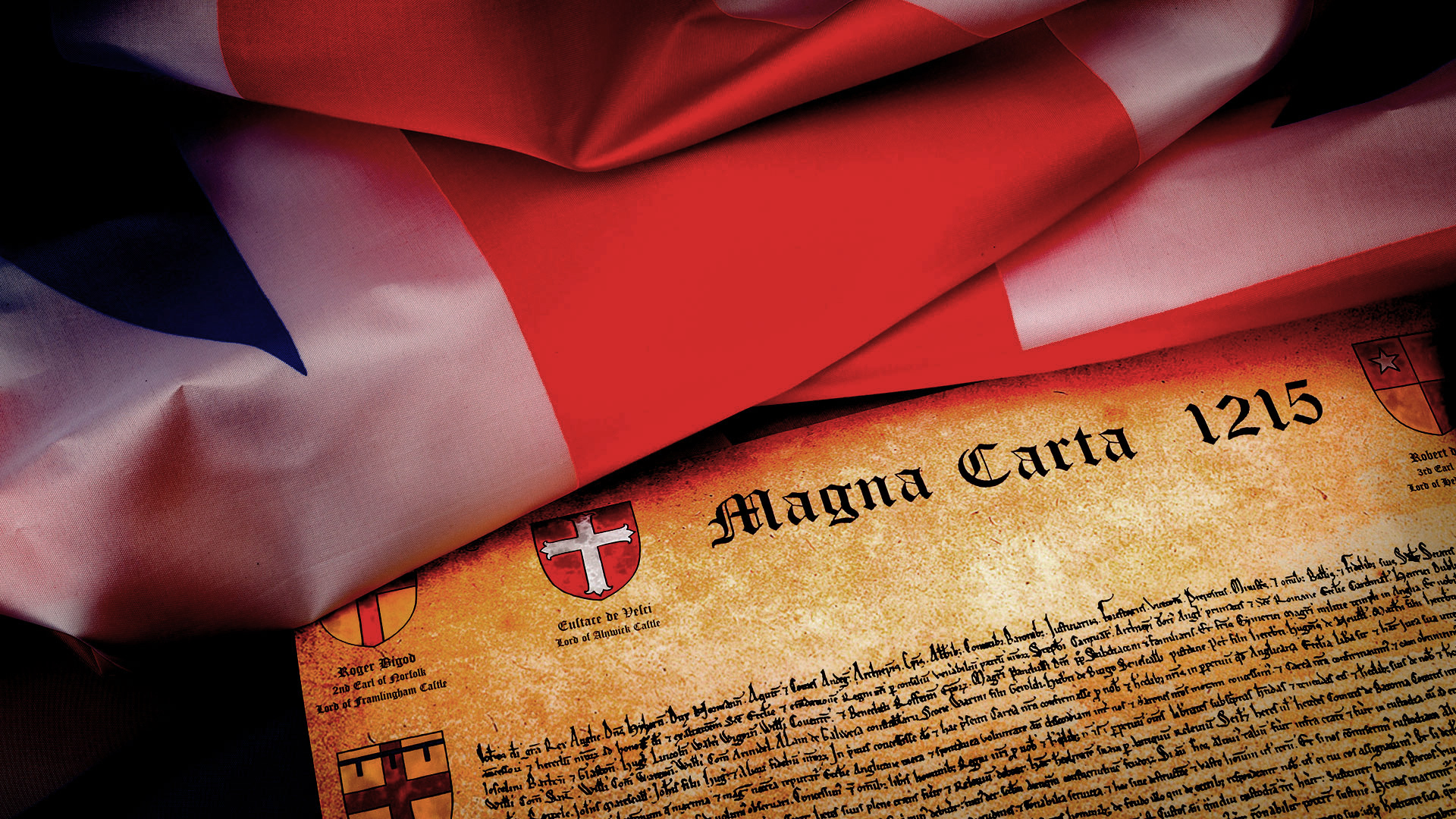 Magna Carta document and British Flag