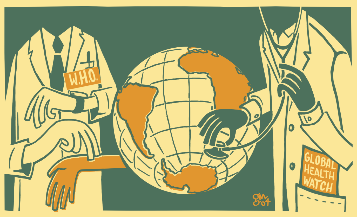 Illustration of global public health by Giovanni Maki, 2004. 