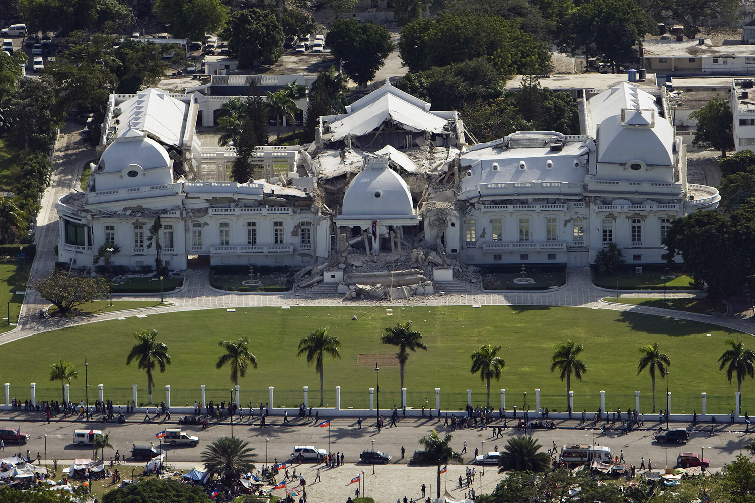 Haiti's National Palace, the president's official residence, stands in ruins following the January 12, 2010 earthquake.