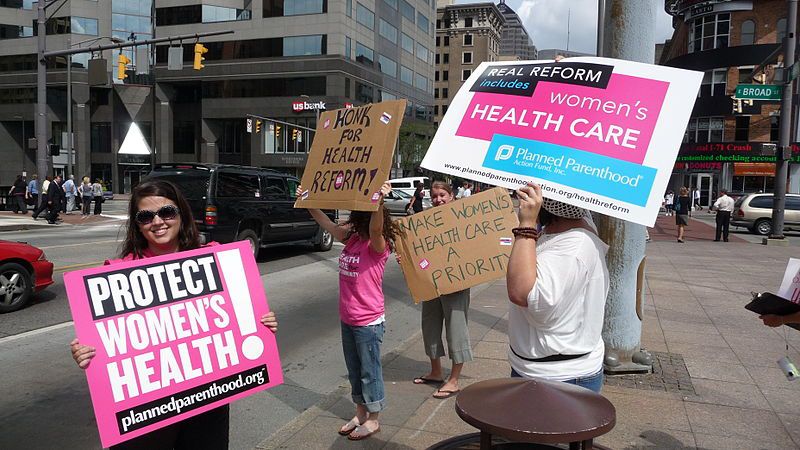 Planned Parenthood supporters demonstrate in Columbus, Ohio, 2012.