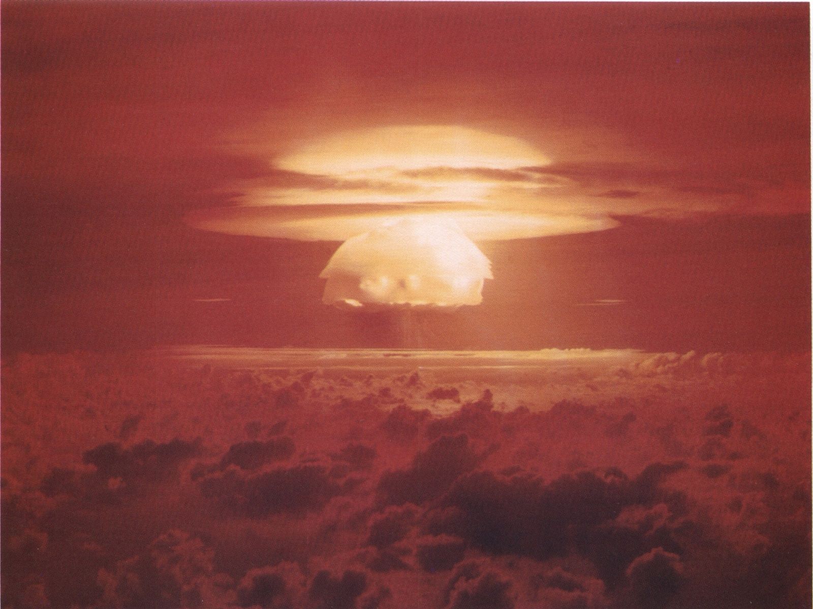 The mushroom cloud from a 1954 high-yield thermonuclear weapon test.