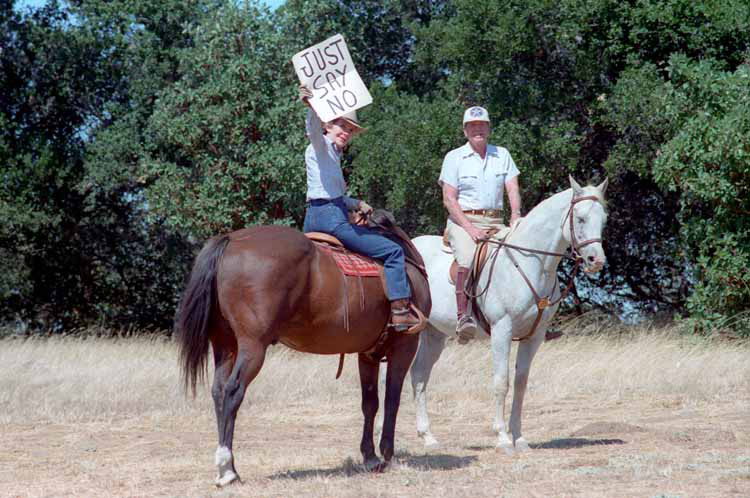 First Lady Nancy Reagan expresses her feelings about drugs while riding horses with her husband, President Ronald Reagan.