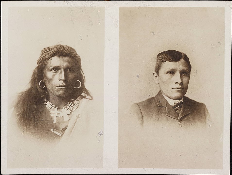Two pictures of Tom Torlino, a member of the Navajo Nation.