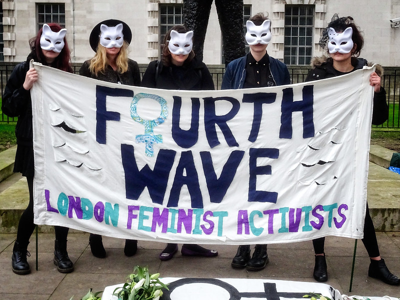 Feminist activists demonstrating on London’s Downing Street.