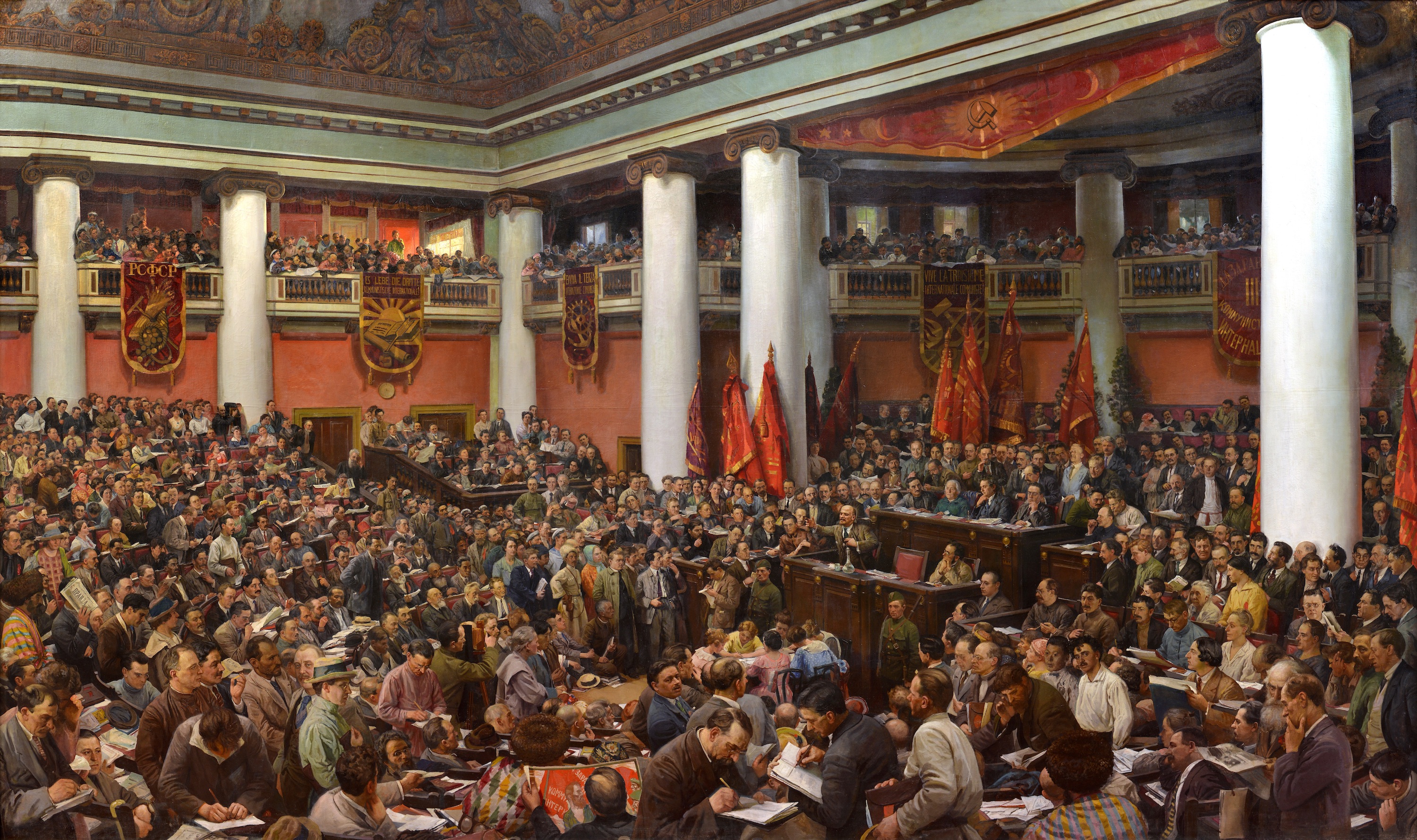 Lenin delivers an address at the Second Communist International Congress, 1924. Painting by Isaak Brodsky