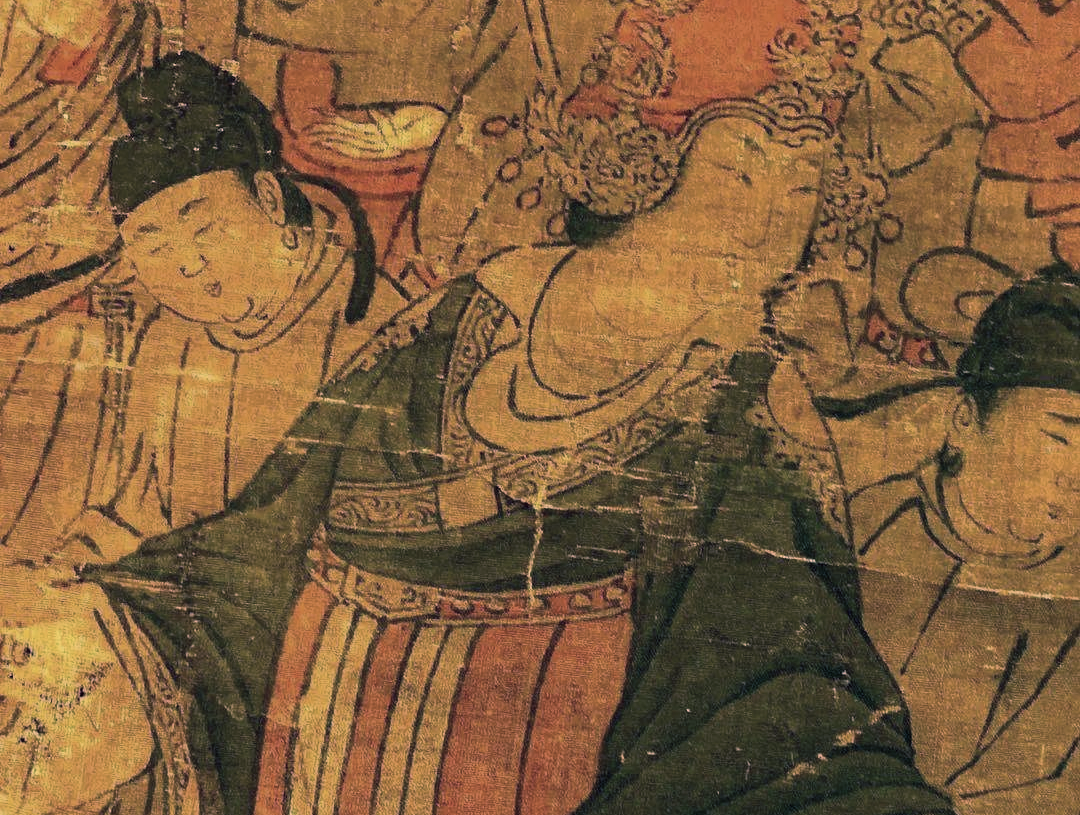 Detail of an 8th-century silk painting depicting Wu Zhao.