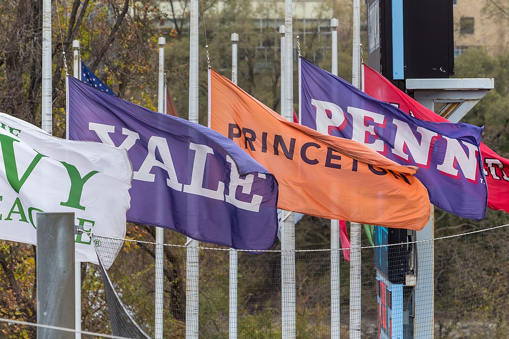  Flags of the Ivy League fly at Columbia's Wien Stadium, 2018.