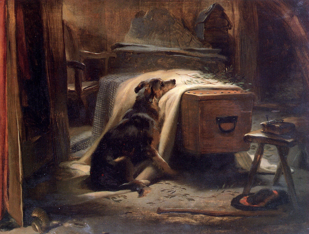 A prevailing theme throughout the Victorian era was the belief that not only will dogs be faithful companions until their owner’s demise, but that they will mourn their death—often in the absence of fickle human mourners. One of the most moving and popular depictions of this genre was artist Edwin Landseer’s romantic rendition of a faithful collie mourning his deceased master. Edwin Landseer, The Old Shepherd’s Chief Mourner, 1837, The Victoria and Albert Museum