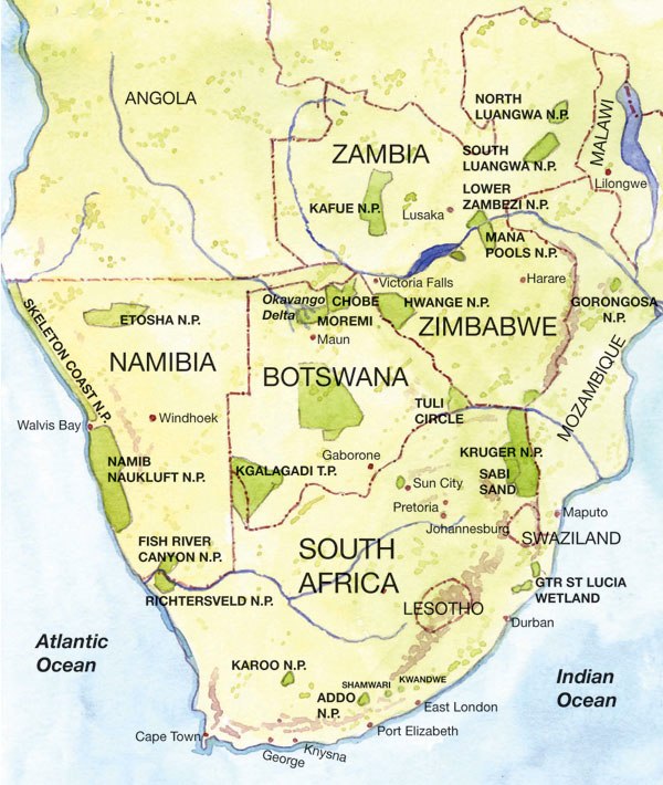 Map of Southern Africa. (Image by Nathan Hughes Hamilton)