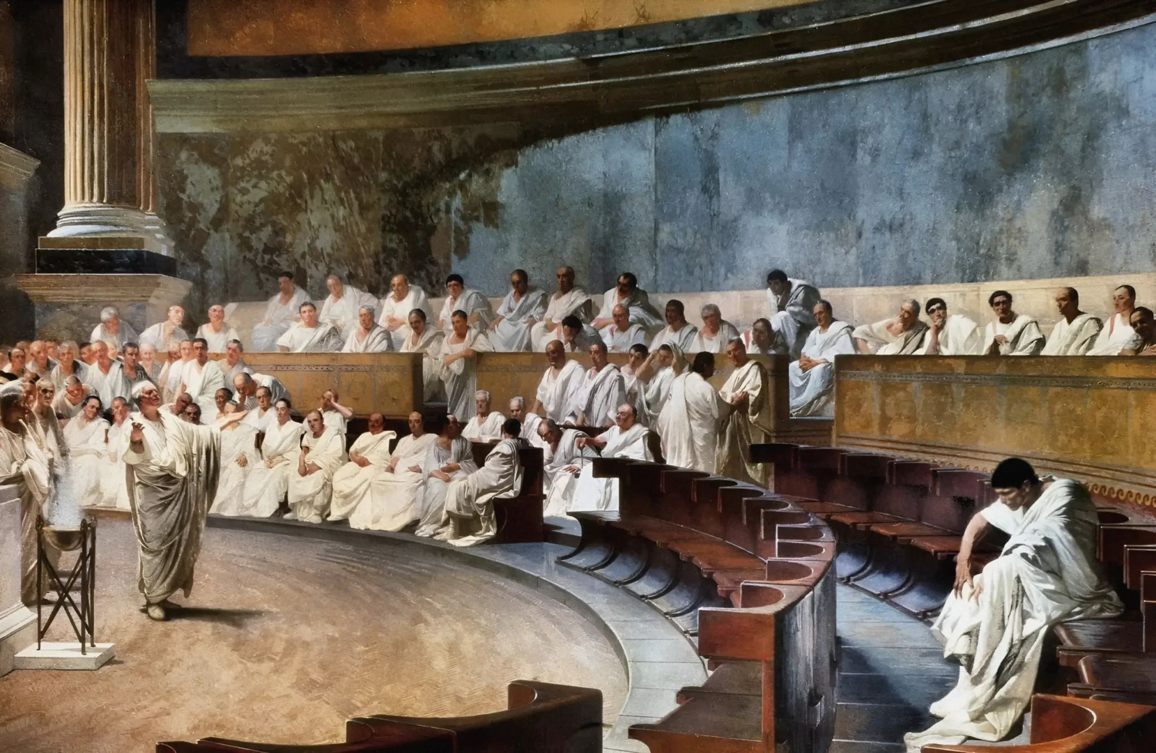 Representation of a sitting of the Roman senate from a 19th-century fresco in Palazzo Madama, Rome.