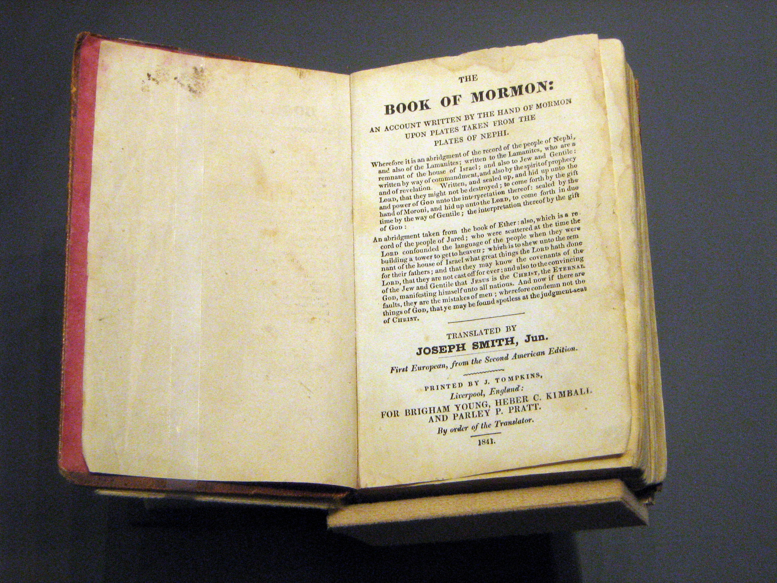 An 1841 copy of the Book of Mormon.