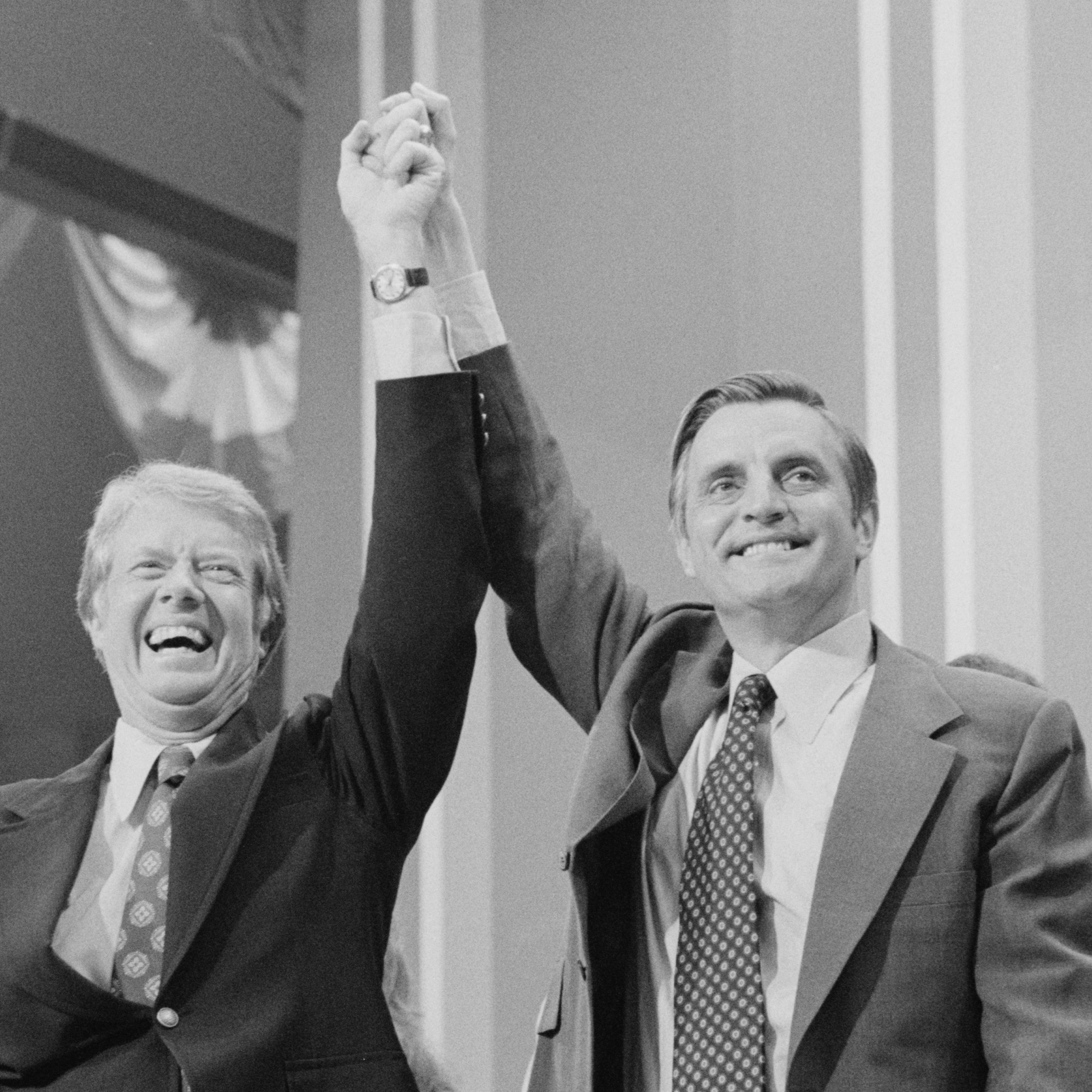 Carter and his running mate Walter Mondale at the 1976 Democratic National Convention in New York City.