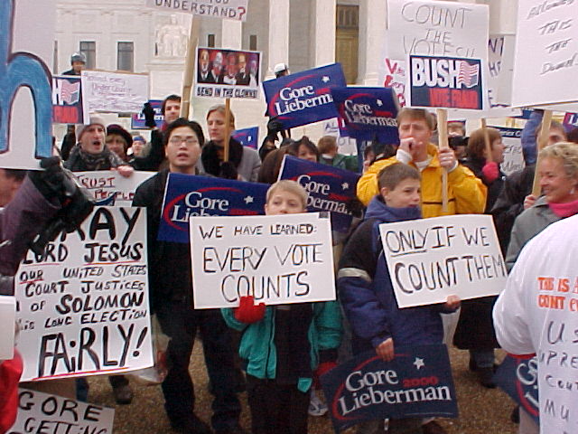 A protest outside of the U.S. Supreme Court during the 2000 Presidential Election recount.