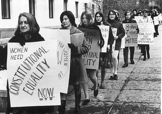 Betty Friedan leads feminists demonstrating for an equal rights amendment to the U.S. Constitution.