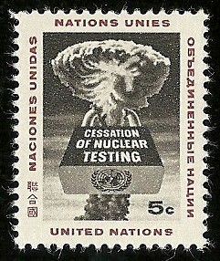 A United Nations stamp to commemorate the signing of the Limited Test Ban Treaty.