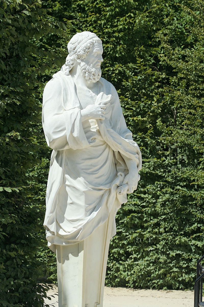 A statue of the Athenian orator Isocrates in a garden in Versailles, France.