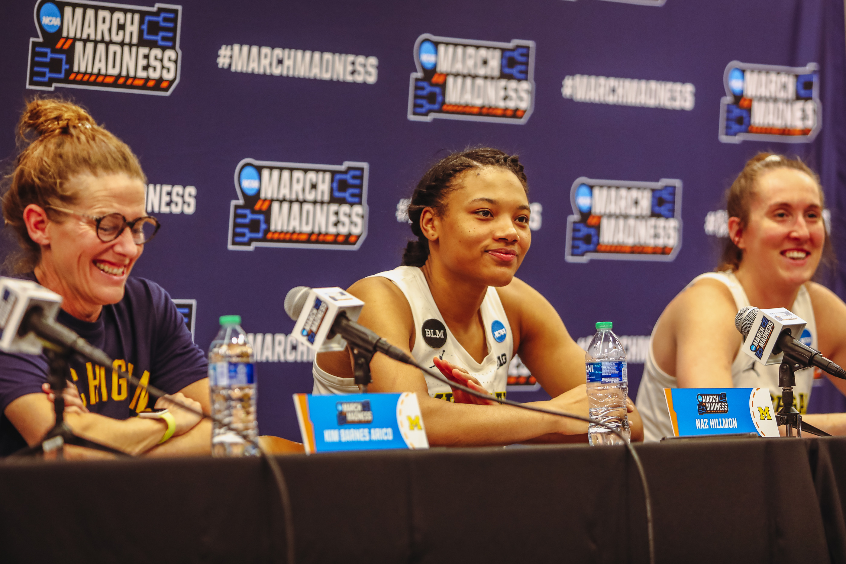 University of Michigan Women's Basketball players at a post-game press conference, 2022.
