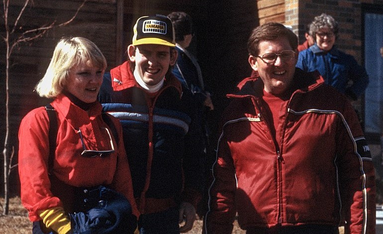 South Dakota Governor William Janklow (right) at the 1983 Governor's Snowmobile Ride through the Black Hills.