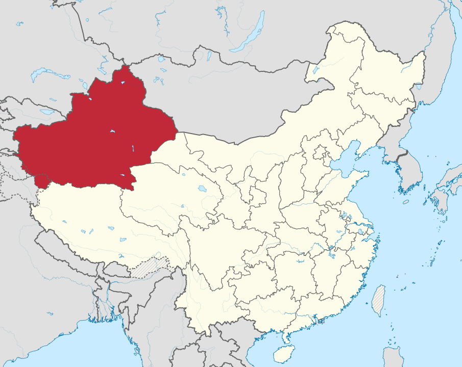 Location of the Xinjiang Uygur Autonomous Region within China.