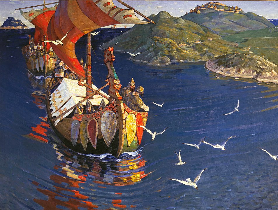 Nicholas Roerich, "Guests from Overseas". From the series "Beginnings of Russia. The Slavs." 1901