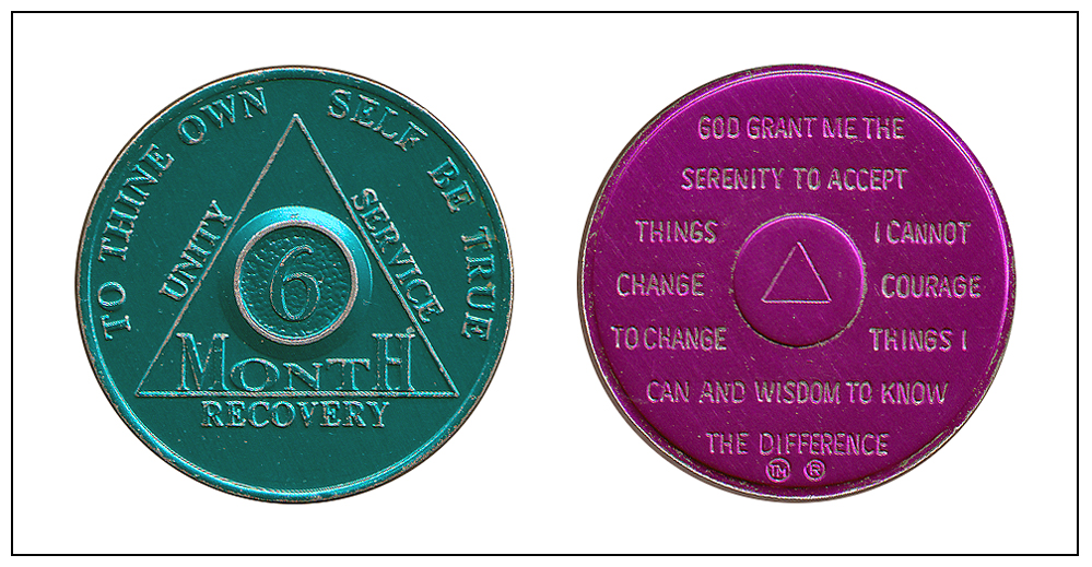 An AA medal, given to those who have been sober a certain number of months.