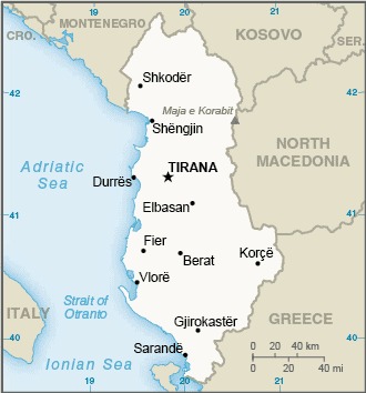 Modern map of Albania.