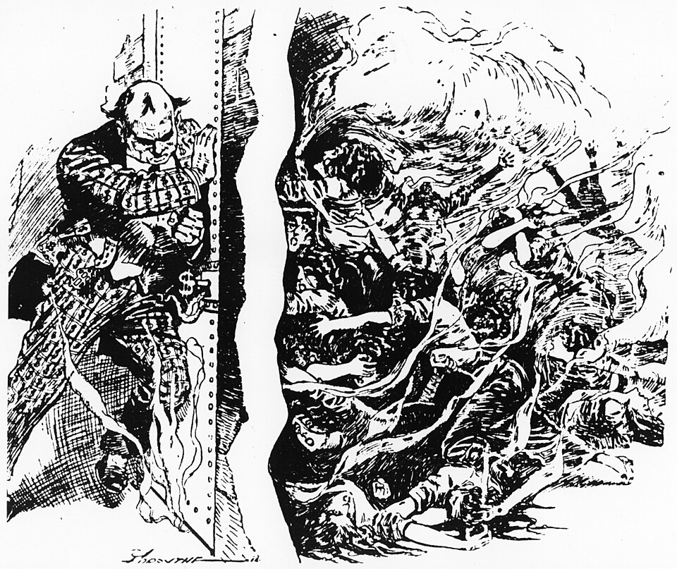 A cartoon illustrating the deadly consequences when profits are more important than people